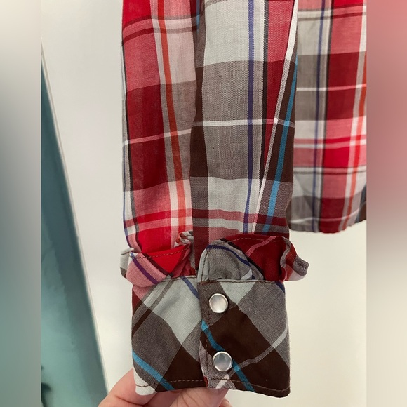 Vintage Stage West by Prior Western Plaid Button Down Shirt with Ruffle Detail - Picture 13 of 13